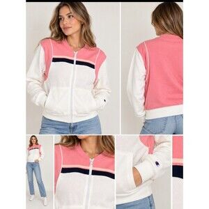 Champion Y2K Women's Pink White Colorblock Full Zip Track Jacket Sporty Sz S NWT